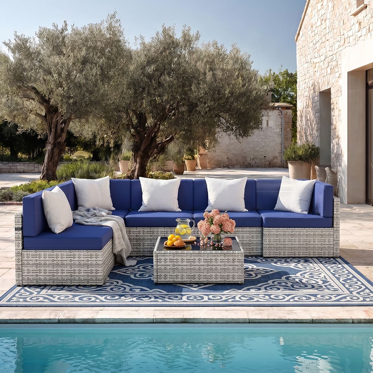 Rattan Outdoor Sectional Couch Set (7 Pieces) - 5 Colors