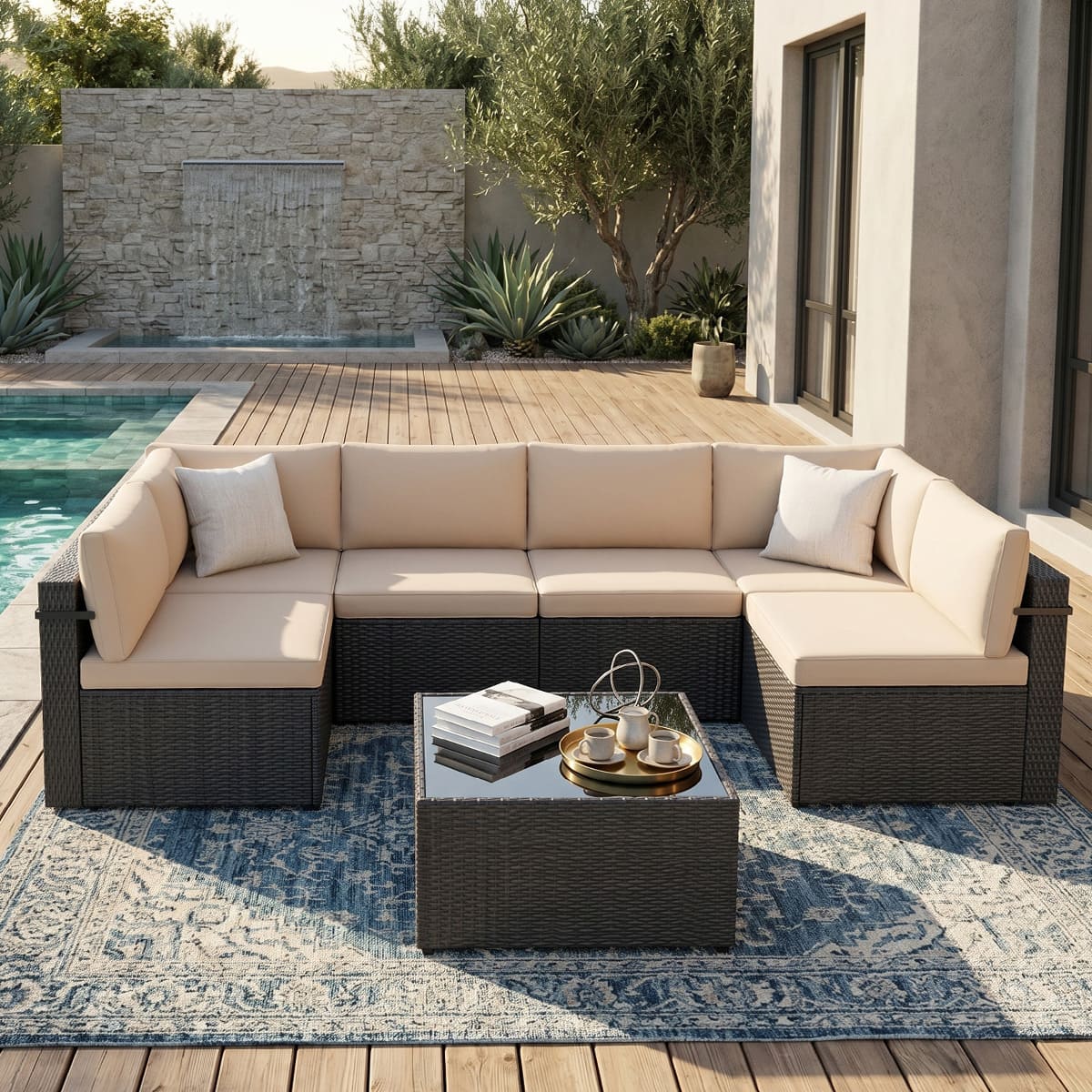 Rattan Outdoor Sectional Couch Set (7 Pieces) - 5 Colors