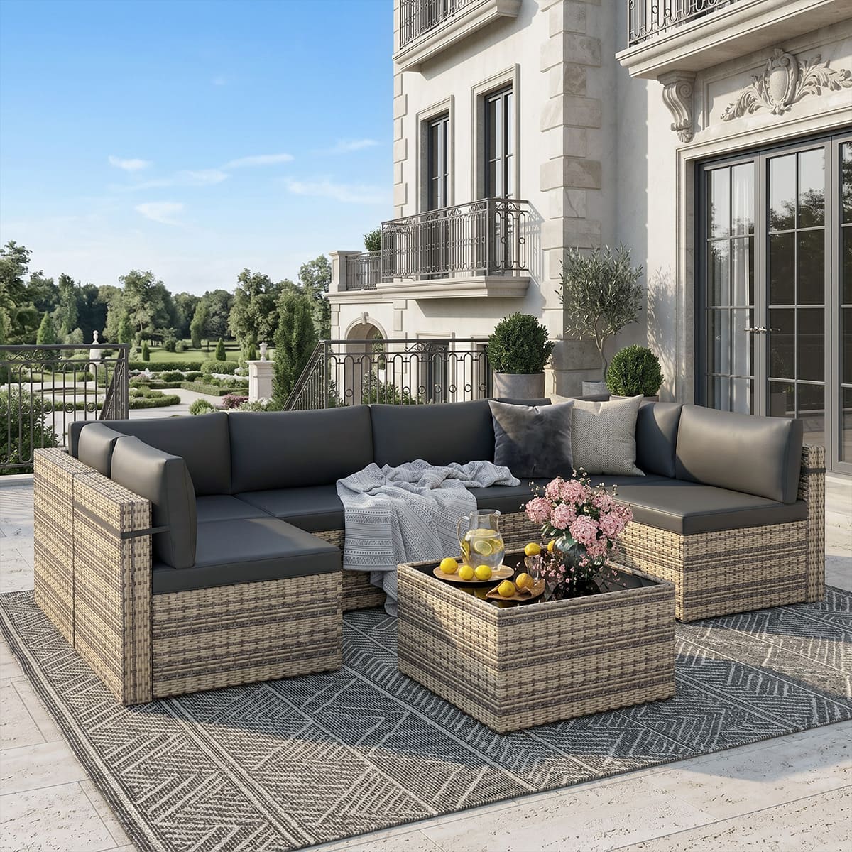 Rattan Outdoor Sectional Couch Set (7 Pieces) - 5 Colors