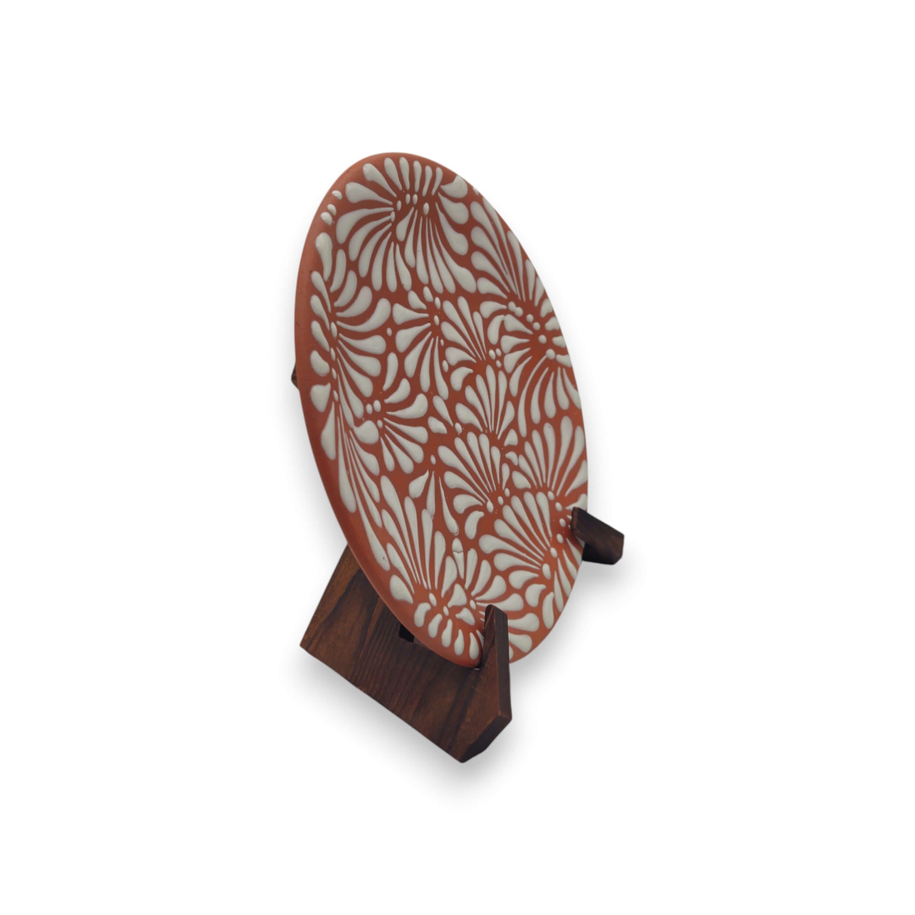 Set of 4 Terracotta & White Talavera Wall Plates | 10" Decorative Display