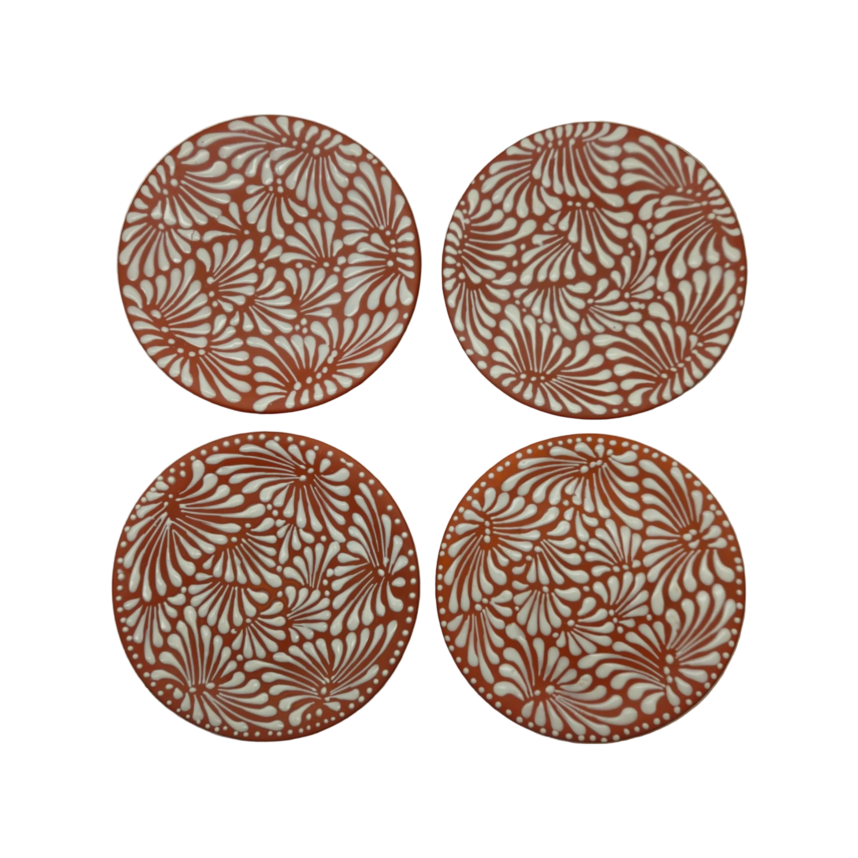 Set of 4 Terracotta & White Talavera Wall Plates | 10" Decorative Display