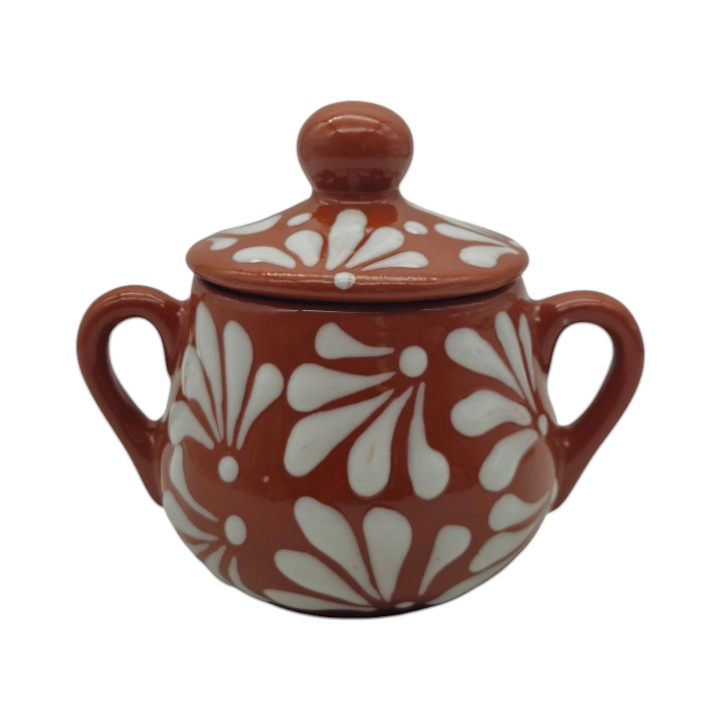 Talavera Sugar Jar | Brown & White Floral