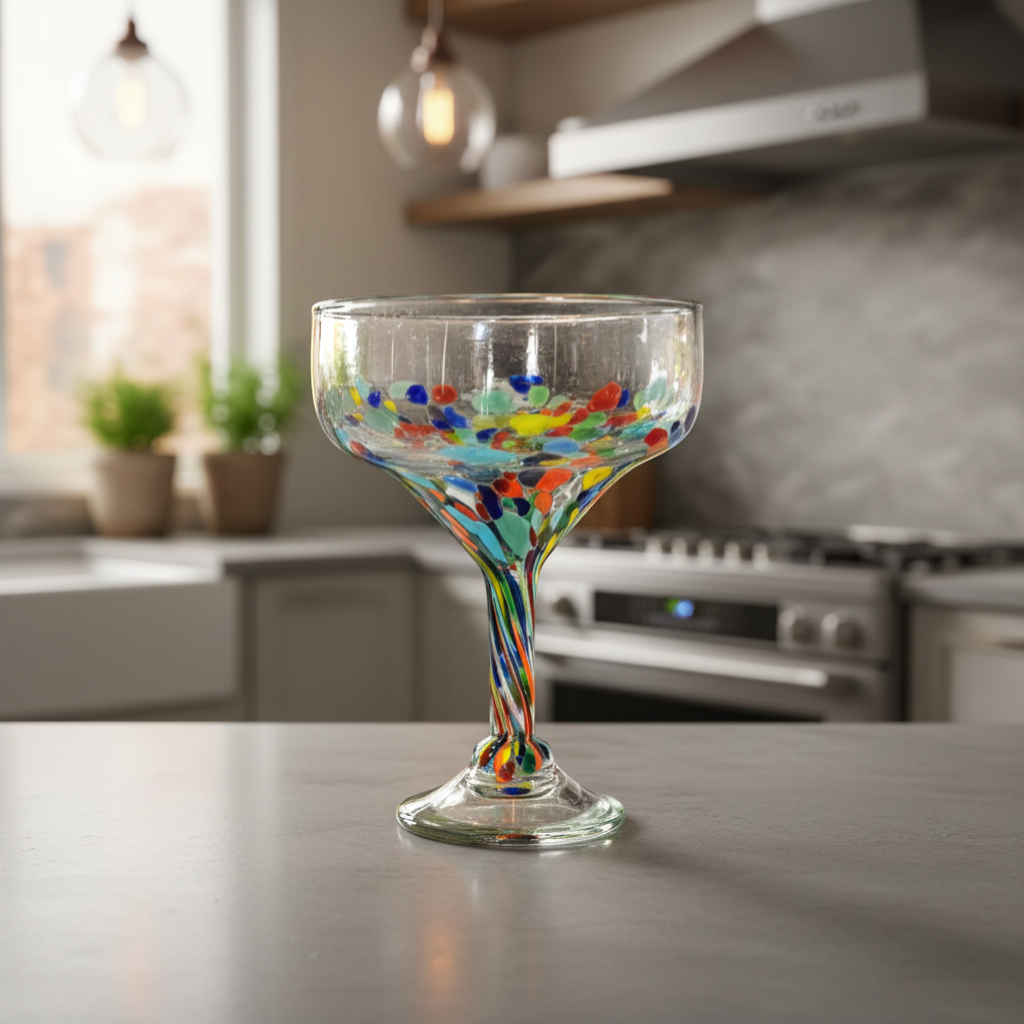 Confetti Hand-Blown Margarita Glass | Mexican Artisan Barware