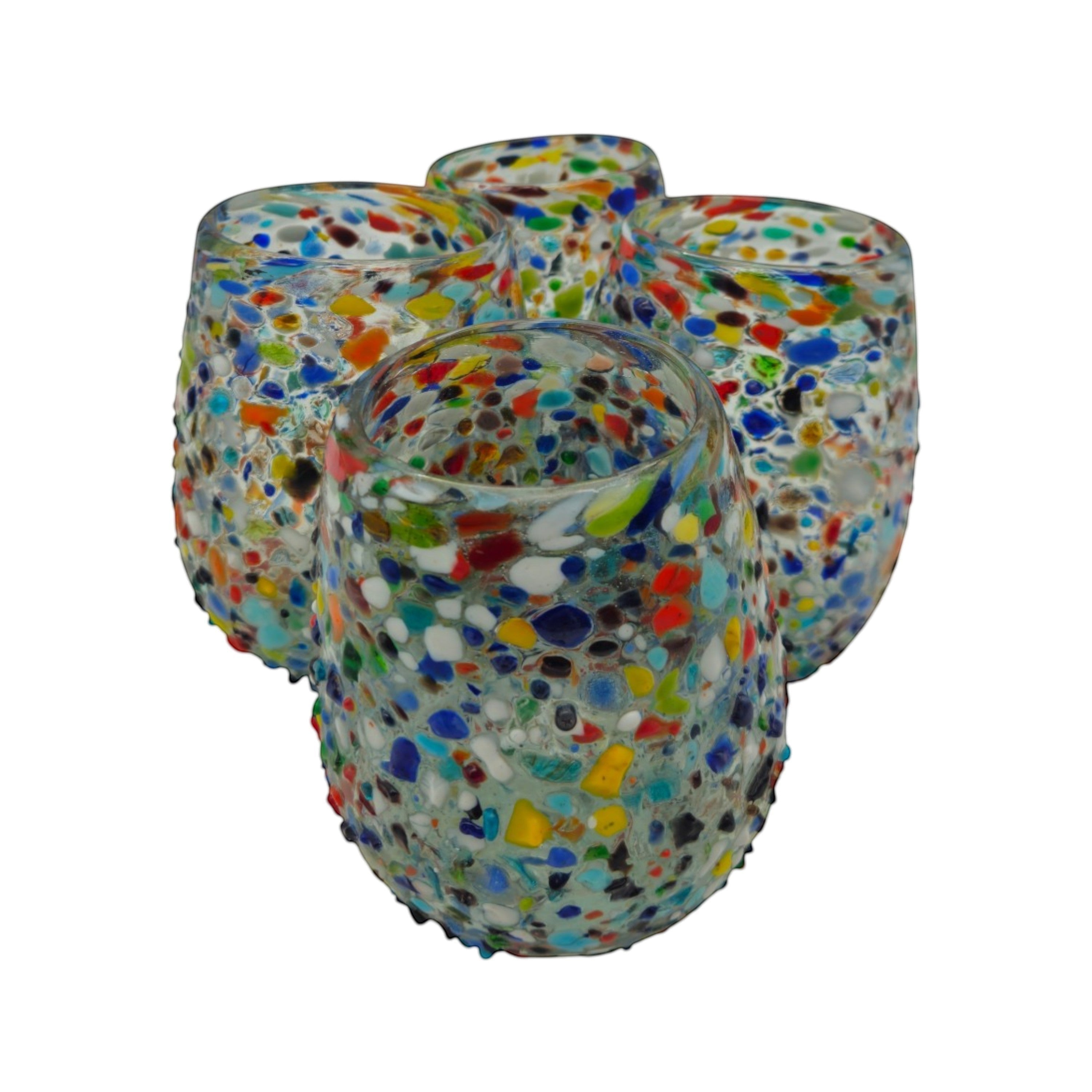 Confetti Stemless Wine Glass | Hand-Blown Mexican Pebbled Cup