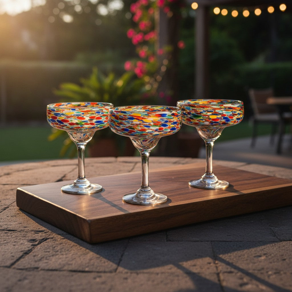 Handblown Mexican Margarita Glass | Pebbled Confetti Design