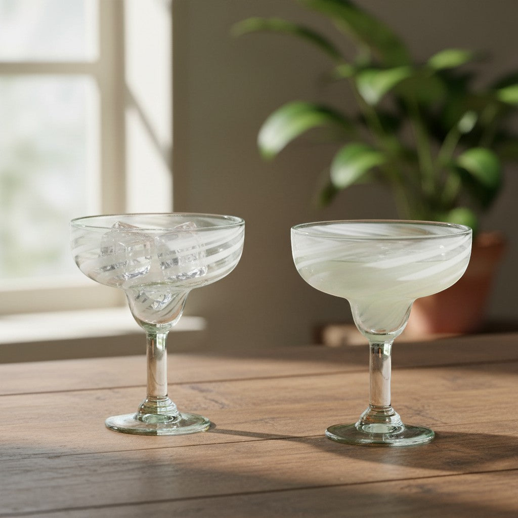 White Swirl Margarita Glass | Hand-Blown Mexican Barware