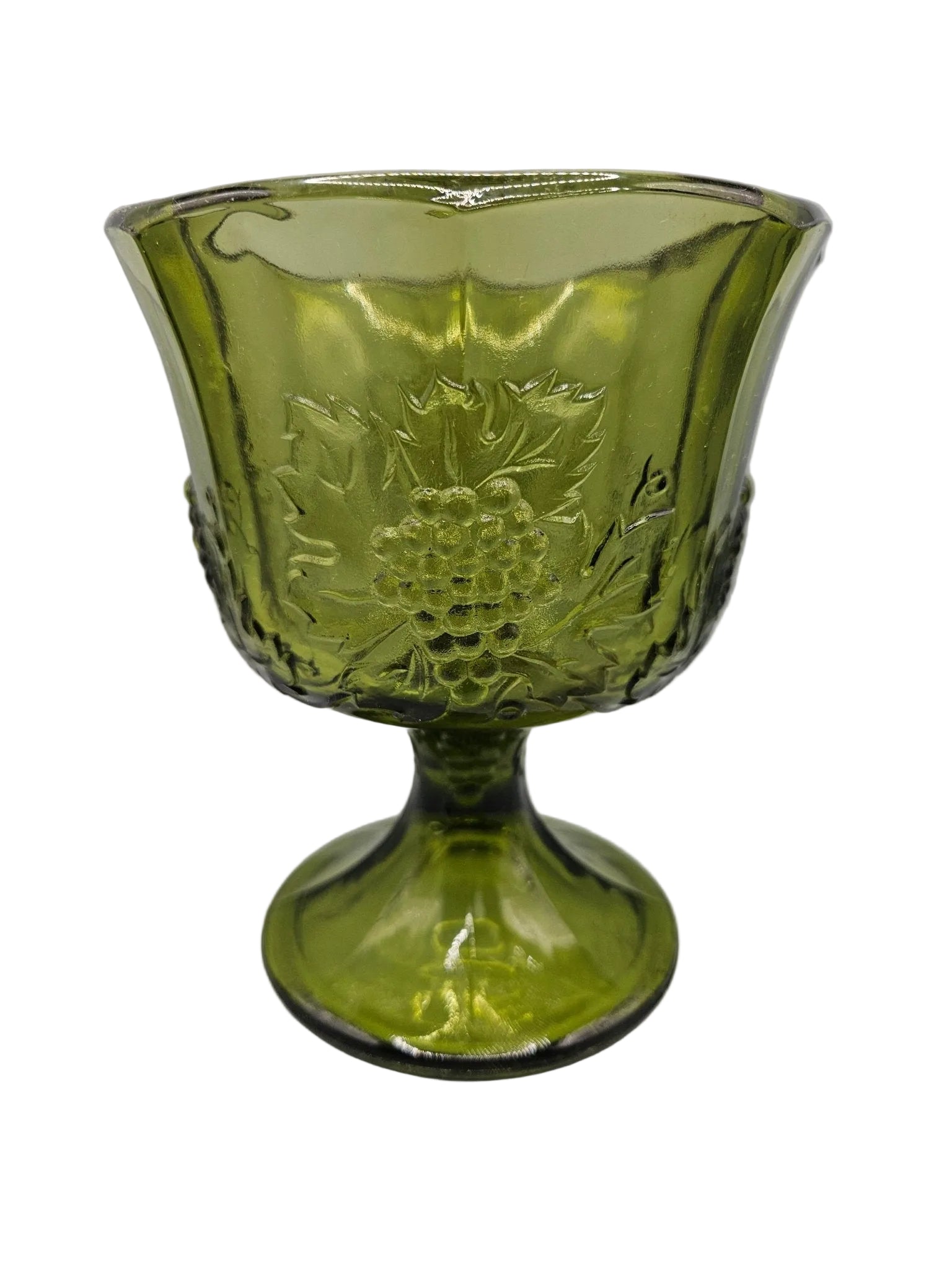 Vintage Colony Glass Grape Panel Footed Vase in Harvest Green