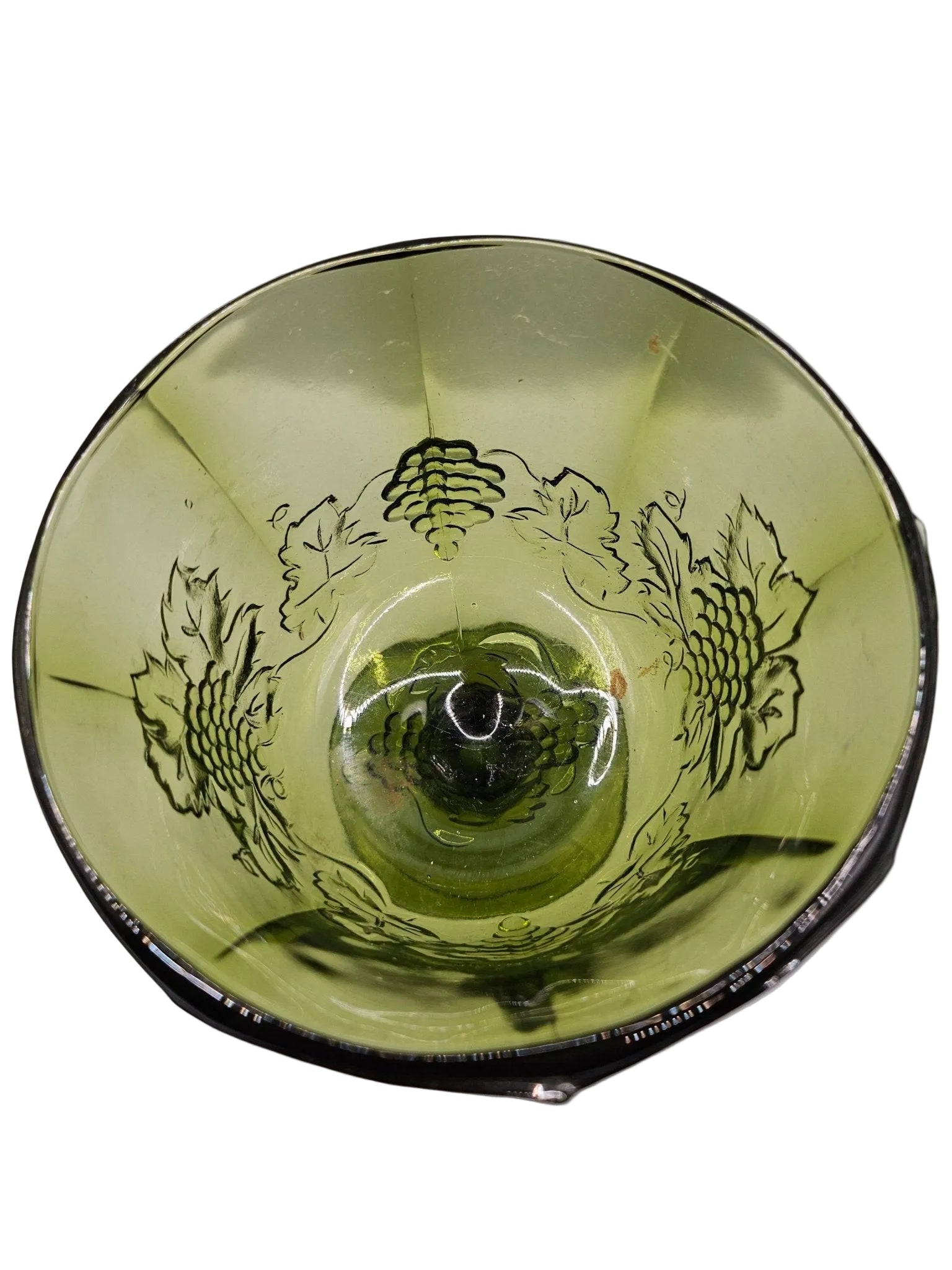Vintage Colony Glass Grape Panel Footed Vase in Harvest Green