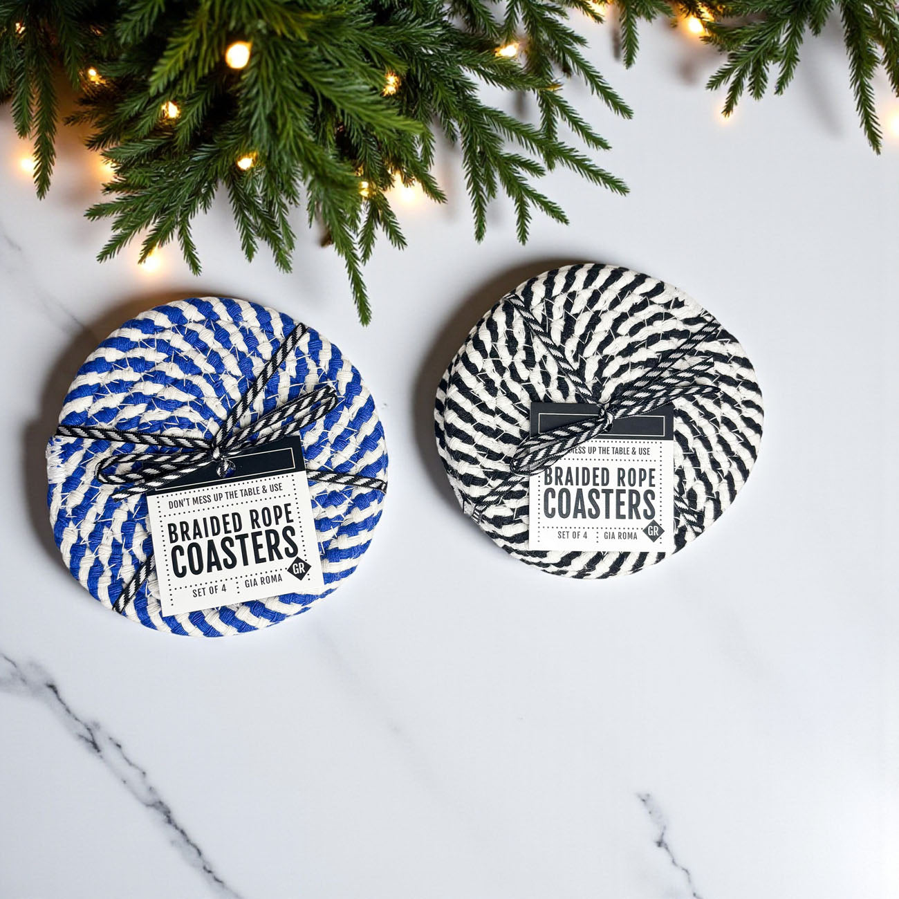 Blue and White Braided Coasters - Set of 4