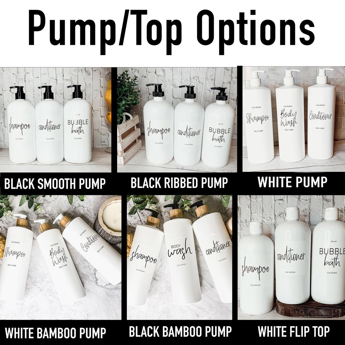 32oz Plastic White Dispensers with Customized Labels
