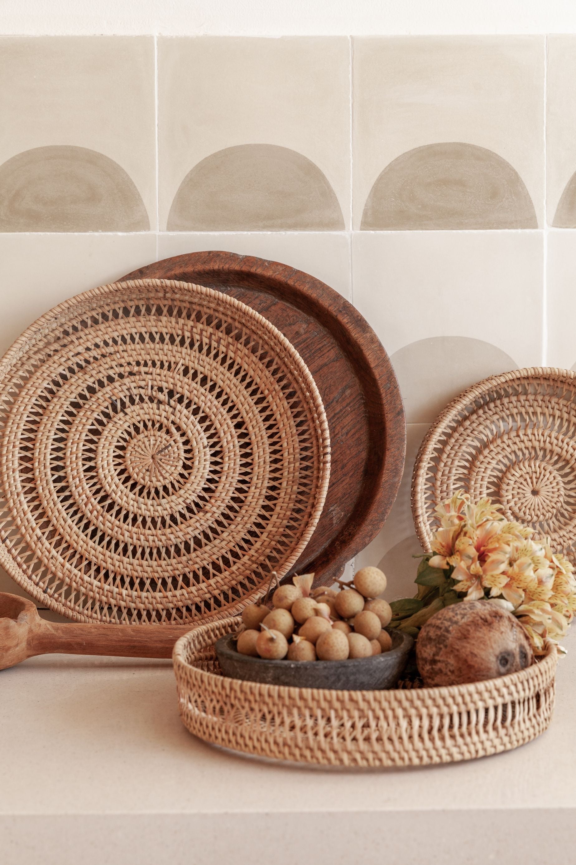 Handwoven baskets bowls and trivets for home decor