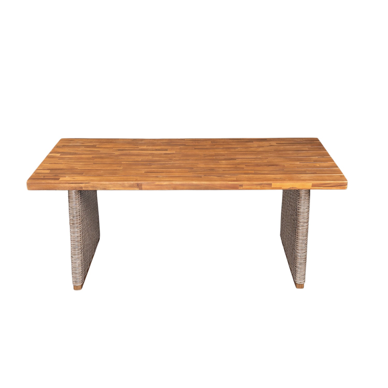Outdoor Acacia Wood Dining Table - Teak + Light Brown Wicker