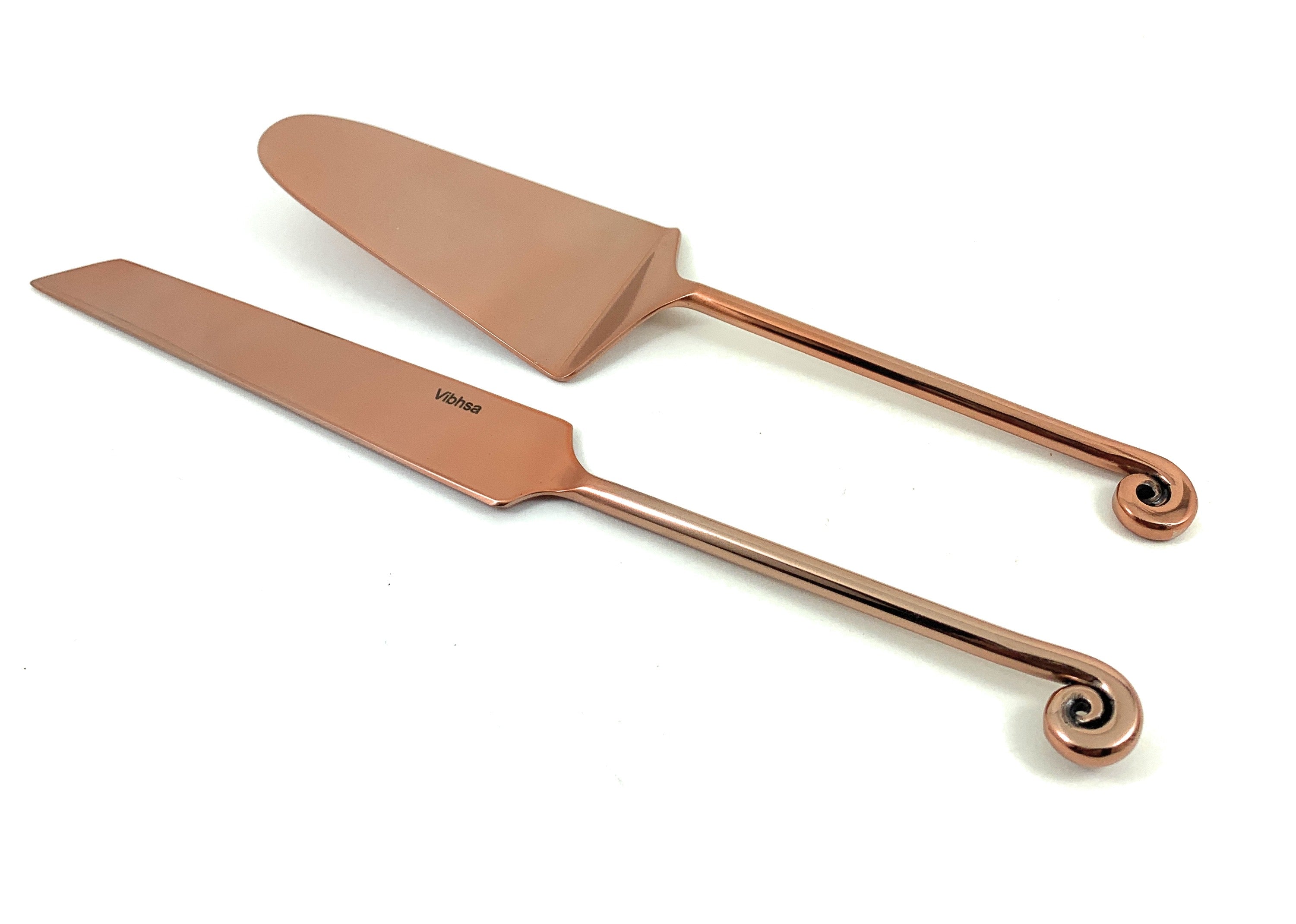 Copper Finish Cake Serving Set with Forks - 4 Pc Set
