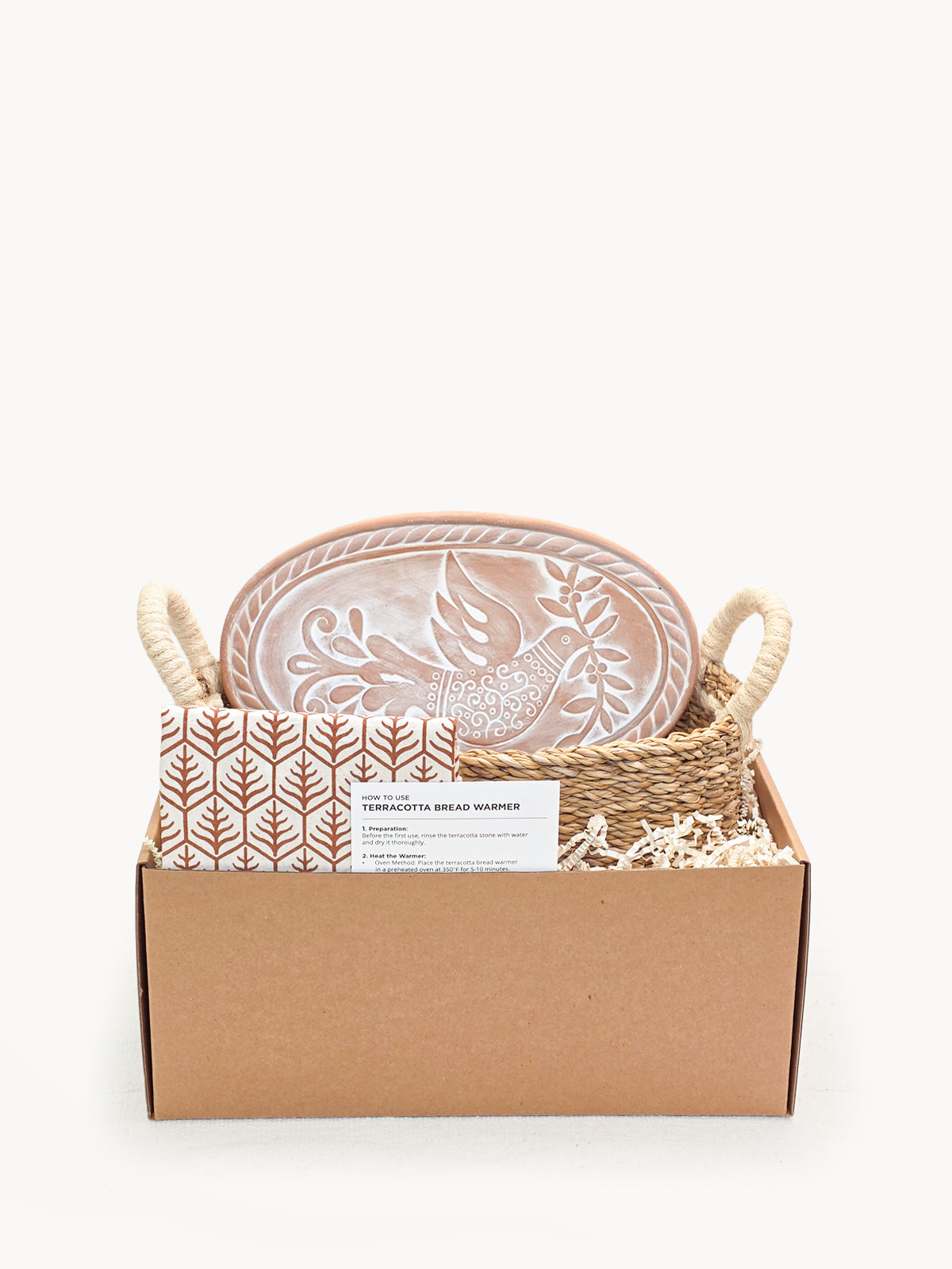 Bread Warmer &amp; Basket Gift Set with Tea Towel - Bird Oval