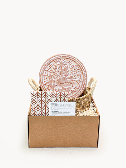 Bread Warmer &amp; Basket Gift Set with Tea Towel - Bird Round