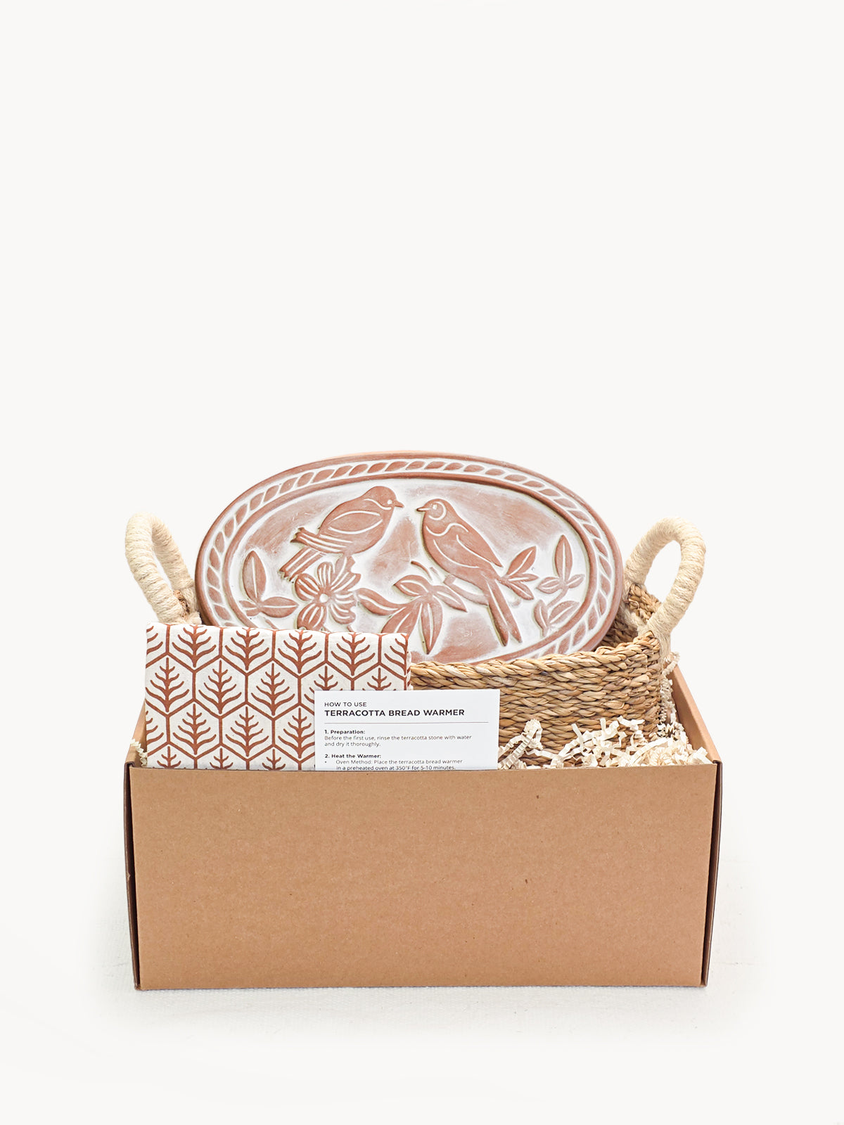 Bread Warmer &amp; Basket Gift Set with Tea Towel - Lovebird Oval