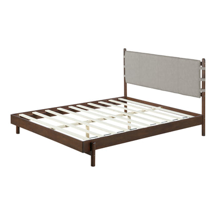 Modern Queen Bed Frame Set with 2 Nightstands - Gray/Walnut