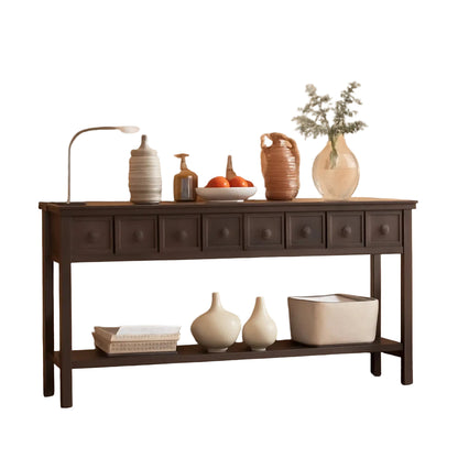 Rustic 60 Inch Console Table With Drawers in Mocha
