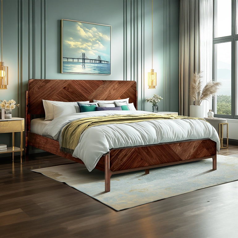 Bifrost Platform Bed Frame With Headboard in Caramel or Walnut Finish