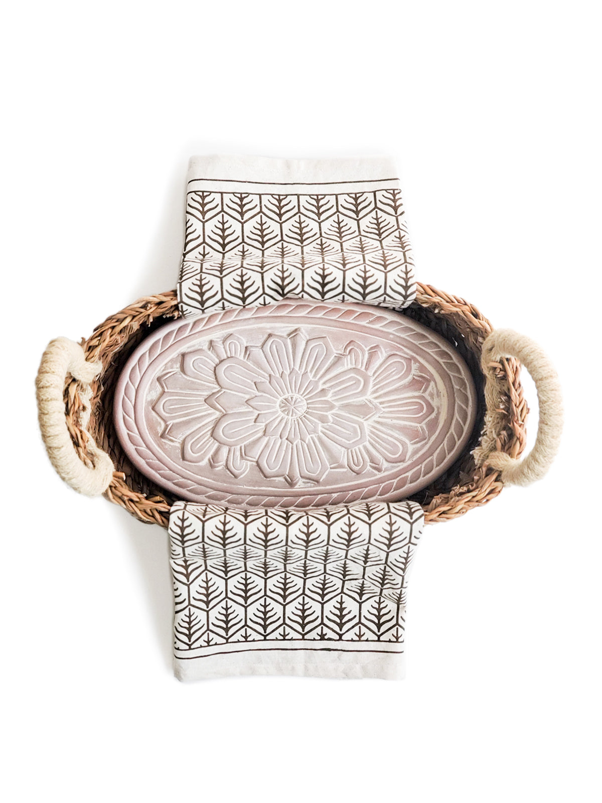 Bread Warmer &amp; Basket Gift Set with Tea Towel - Flower
