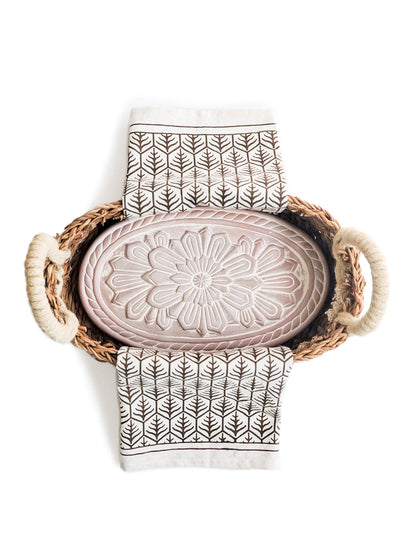 Bread Warmer &amp; Basket Gift Set with Tea Towel - Flower