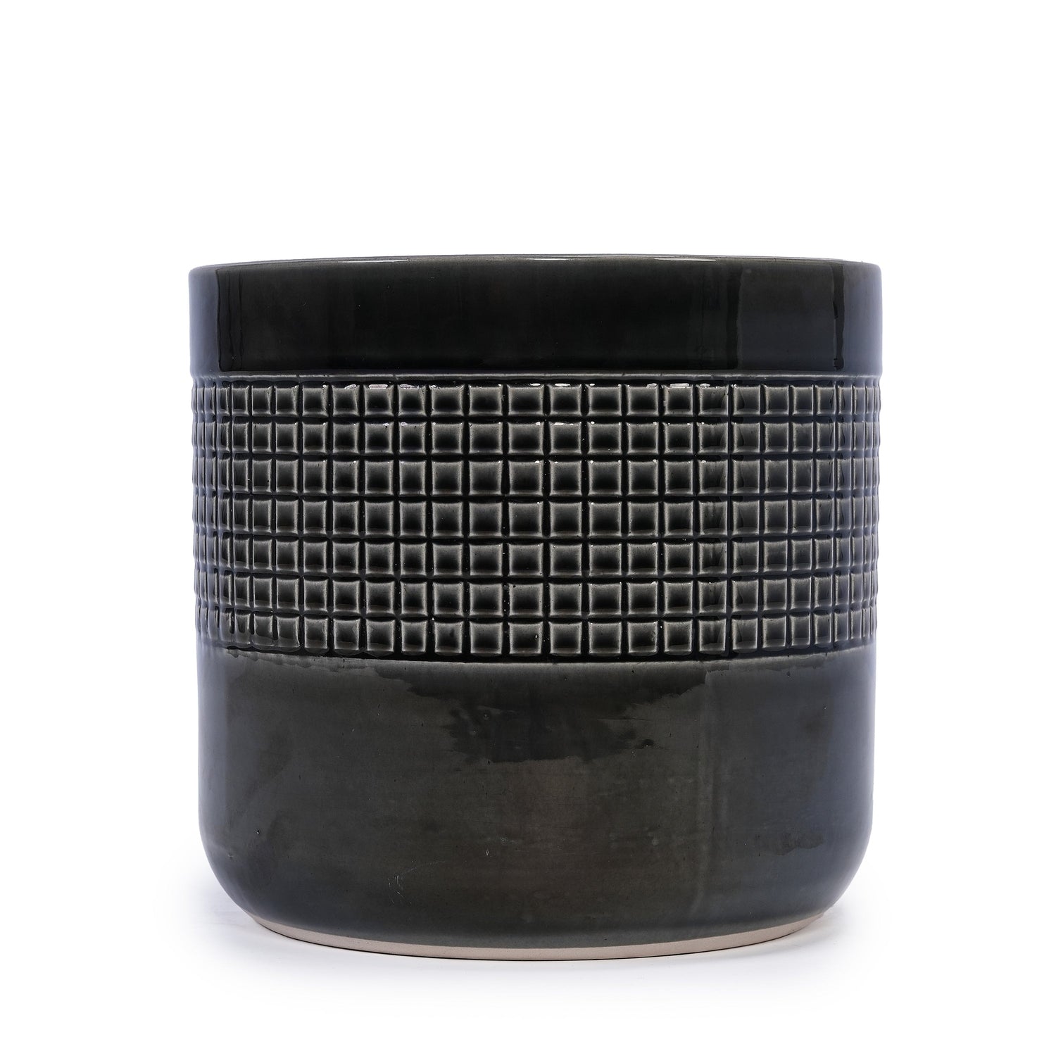 Set of 3 Black Grid Design Flower Pots