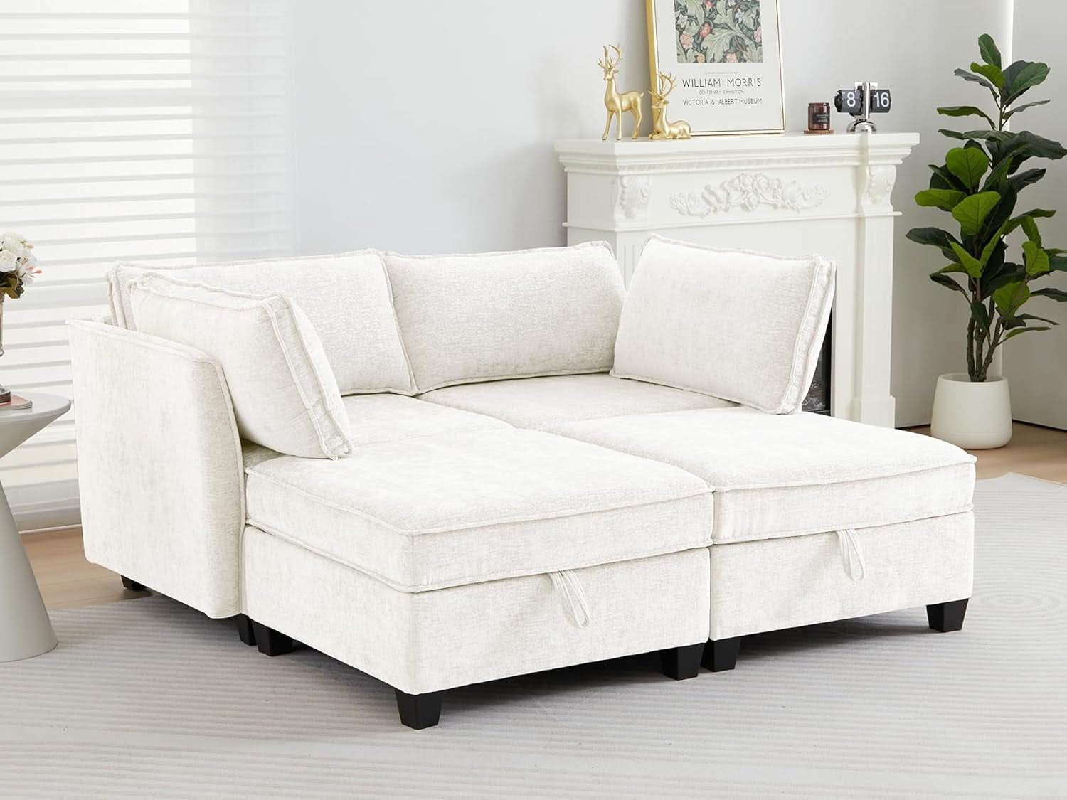 Beige Modular Sectional Sofa w/ Storage