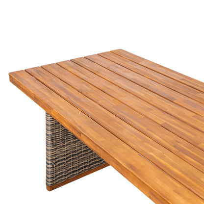 Outdoor Acacia Wood Dining Table - Teak + Grey Wicker