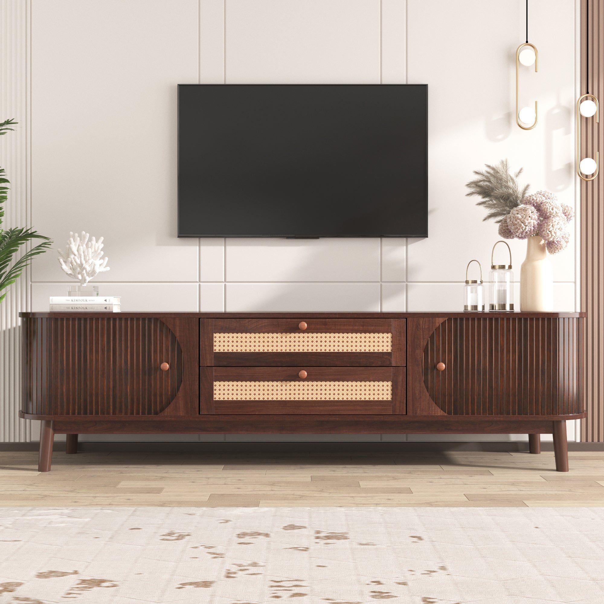 Modern Mid Century Rattan TV Stand
