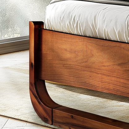 Sunset Acacia Platform Bed Frame With Headboard - Caramel, Walnut