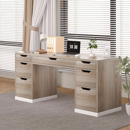 54 Inch Computer Desk With Storage Drawers - White Walnut