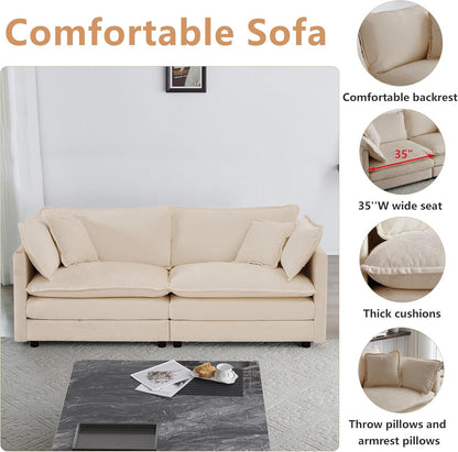 Chenille 76 Inch Loveseat Sofa - Beige