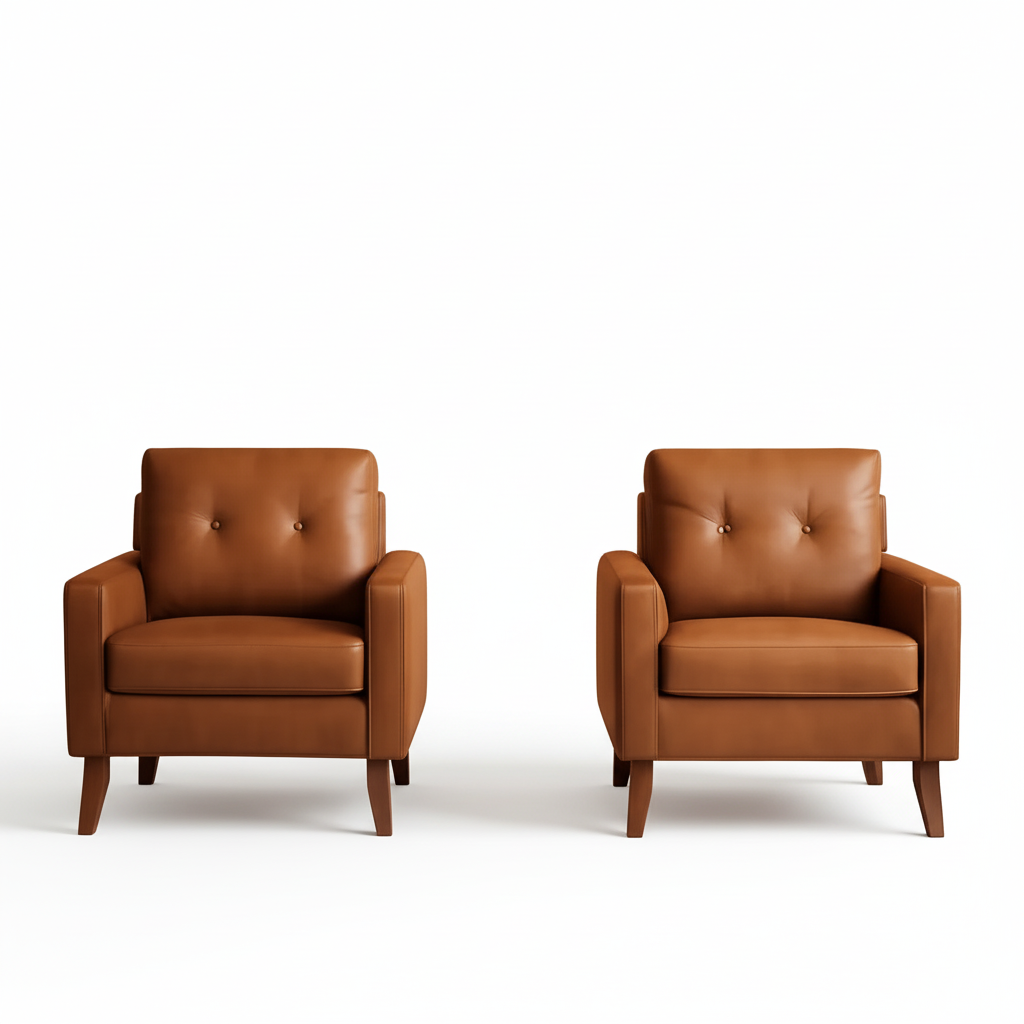 Brown Distinctive Tufted Faux Leather Armchairs Set