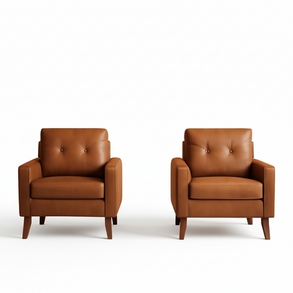 Brown Distinctive Tufted Faux Leather Armchairs Set