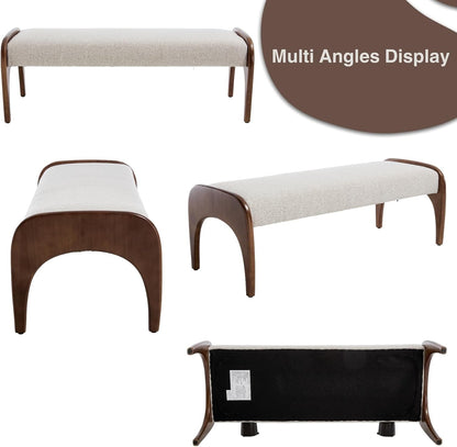 51-Inch Ottoman Bench With Beige Sherpa Upholstery