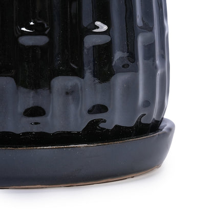 Set of 2 Patterned Ceramic Flowerpots - Black