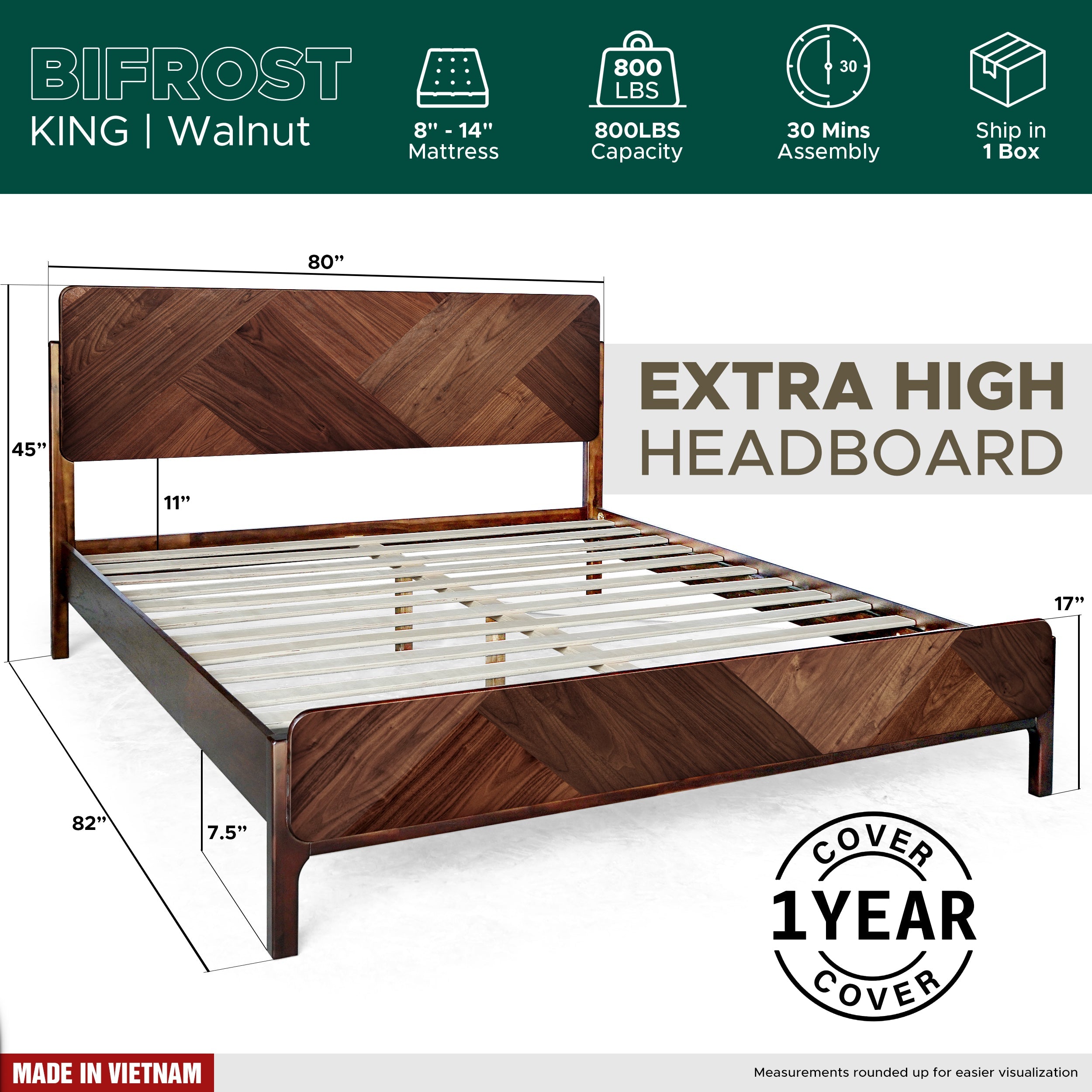 Bifrost Solid Wood Bed Frame in Walnut or Caramel