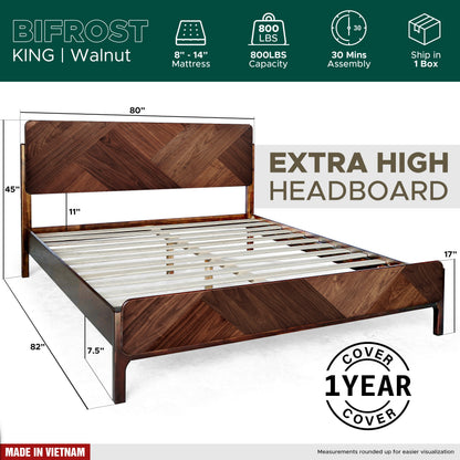 Bifrost Solid Wood Bed Frame in Walnut or Caramel