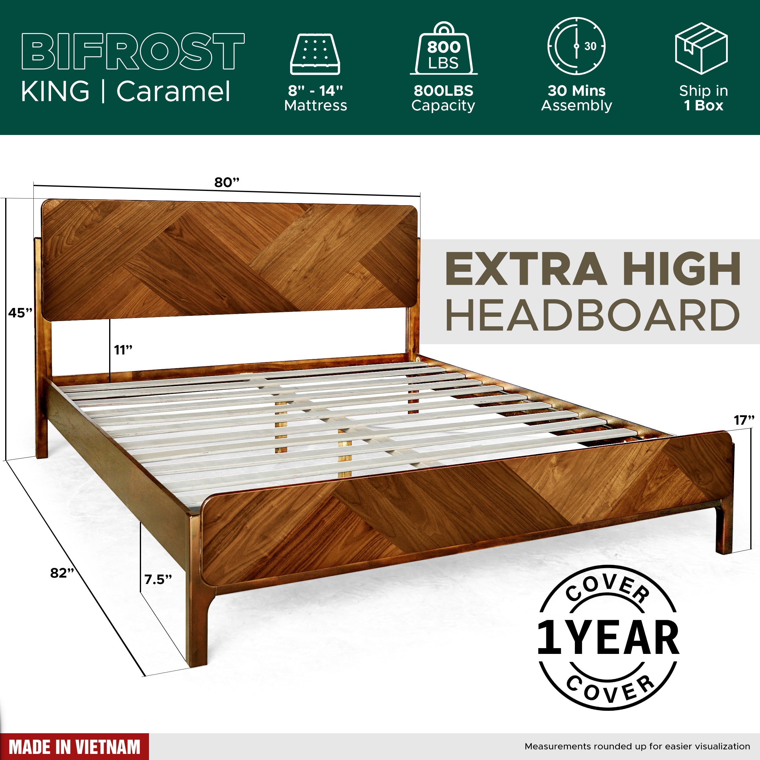 Bifrost Solid Wood Bed Frame in Walnut or Caramel