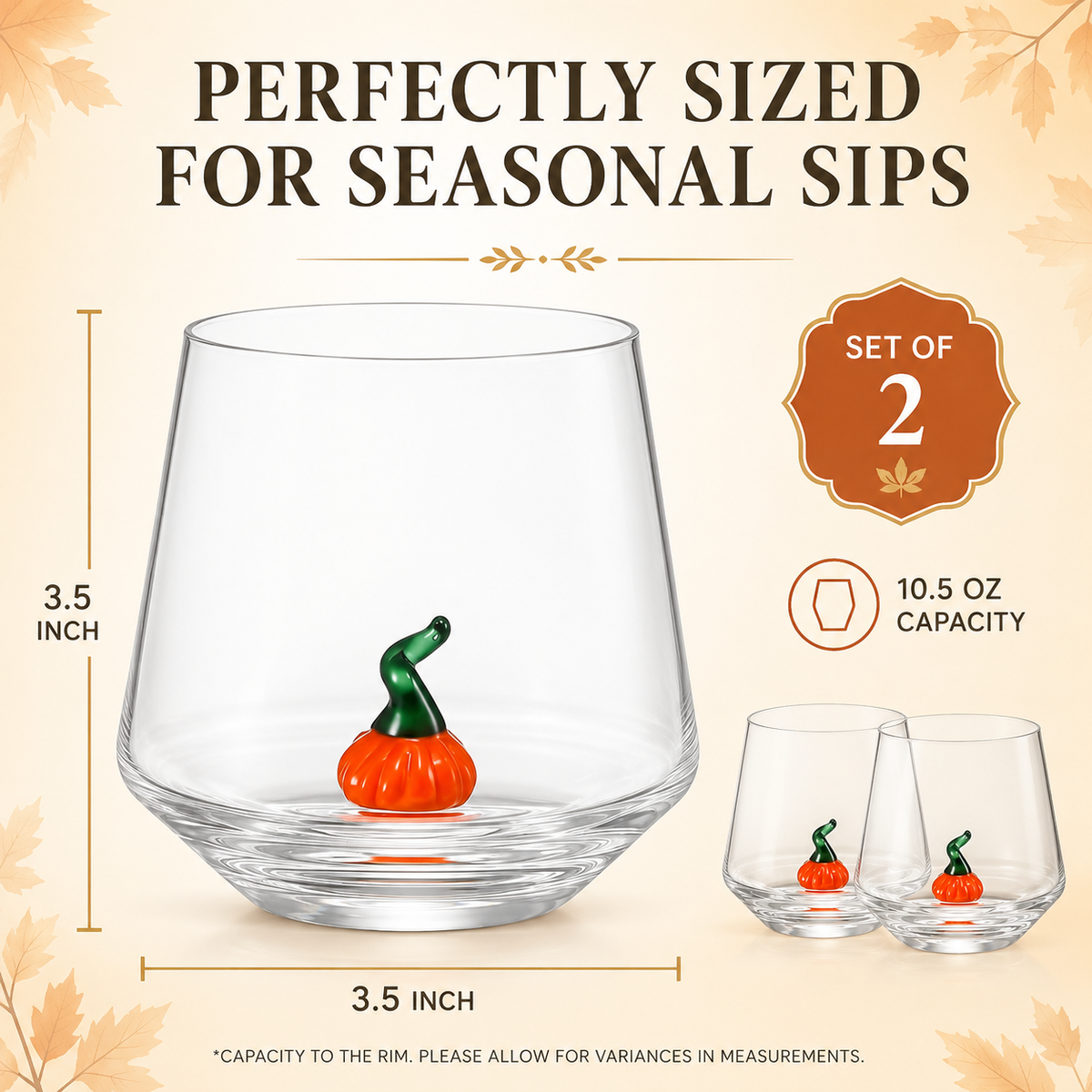 Set of 2 Pumpkin Decorative Drinkware - 12oz Clear