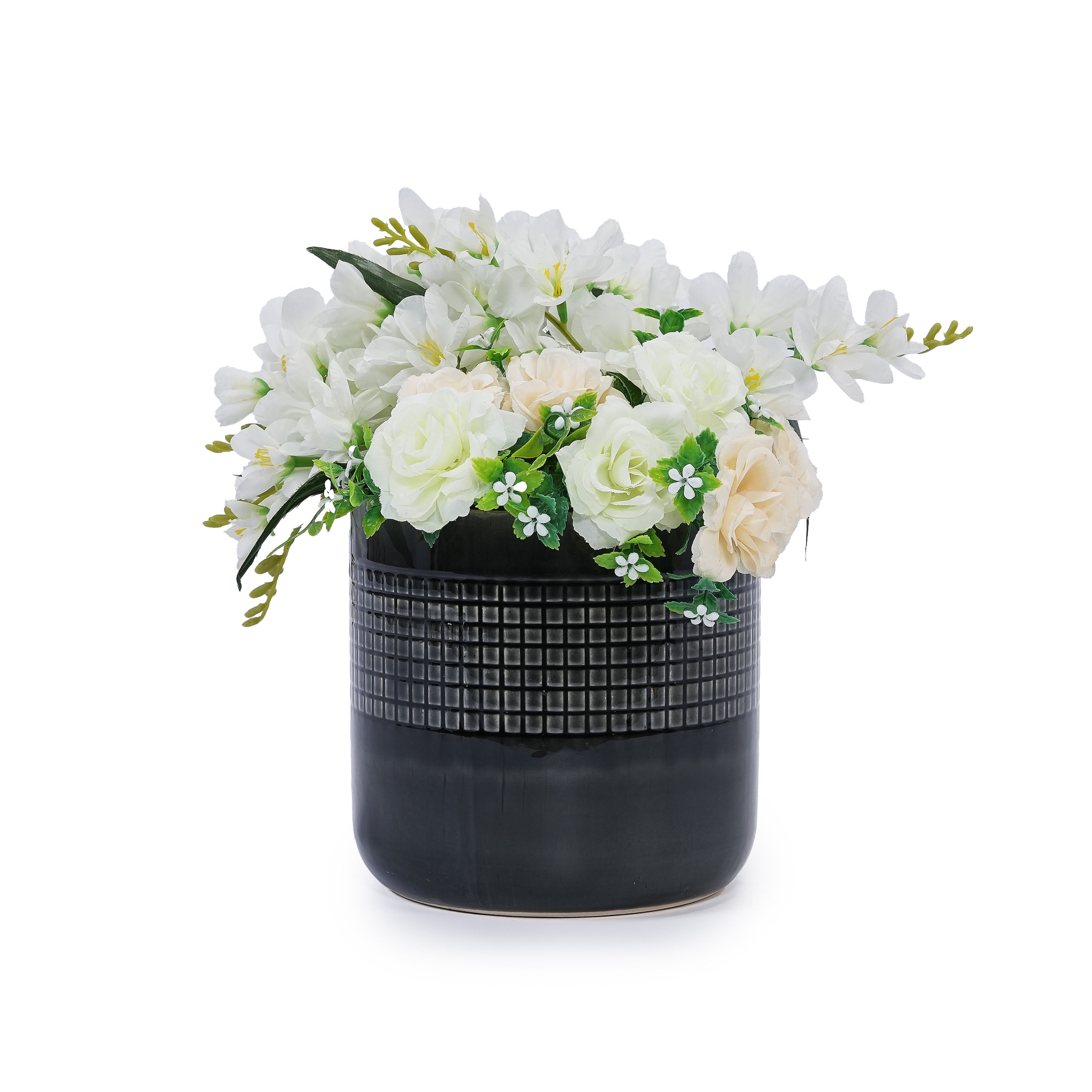 Set of 3 Black Grid Design Flower Pots
