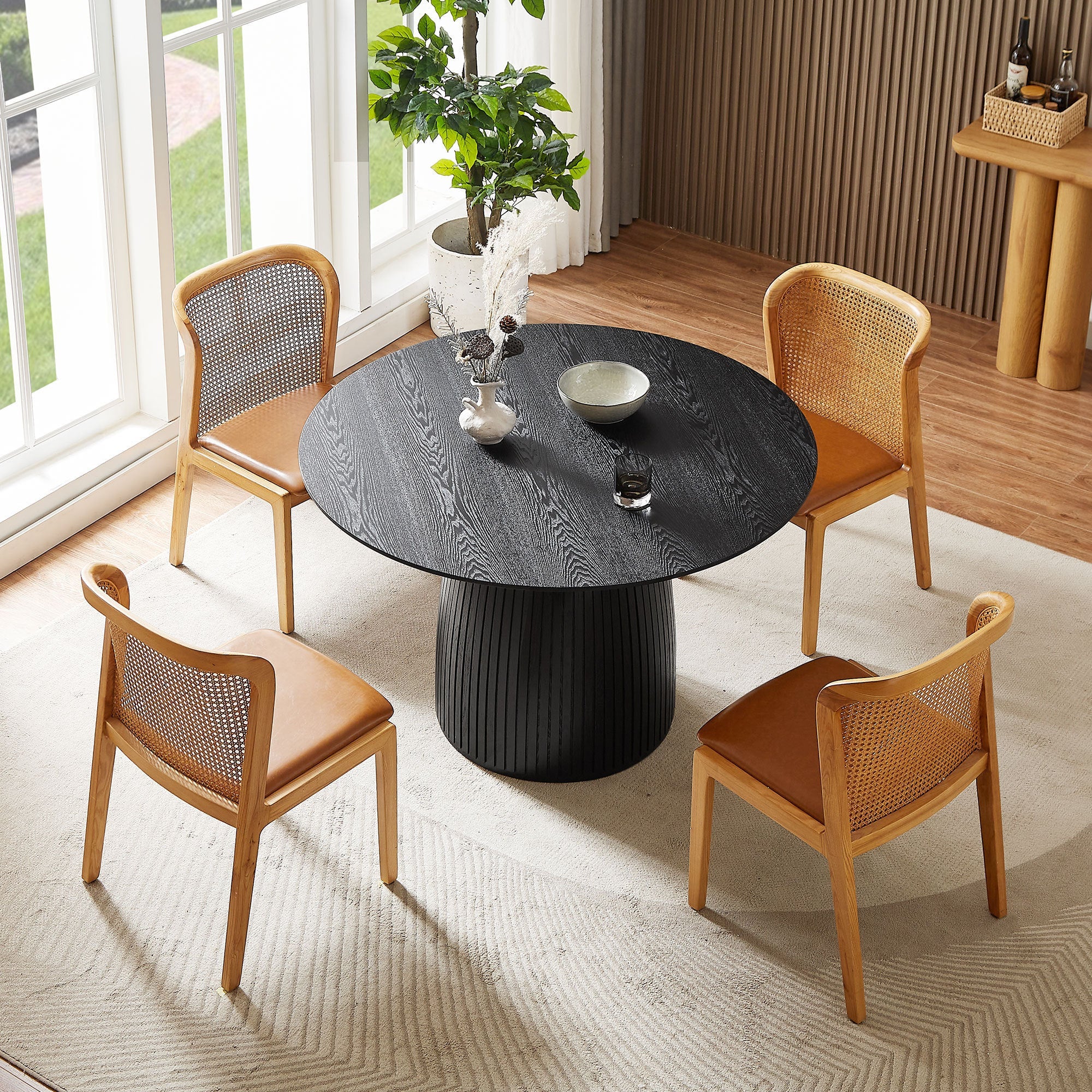 Sleek Round Dining Table in Black Finish
