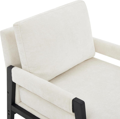 White Chenille Upholstered Mid Century Accent Armchair