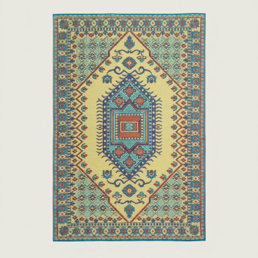 Turkish Plum Yellow/Blue Handmade Reversible Outdoor Mat