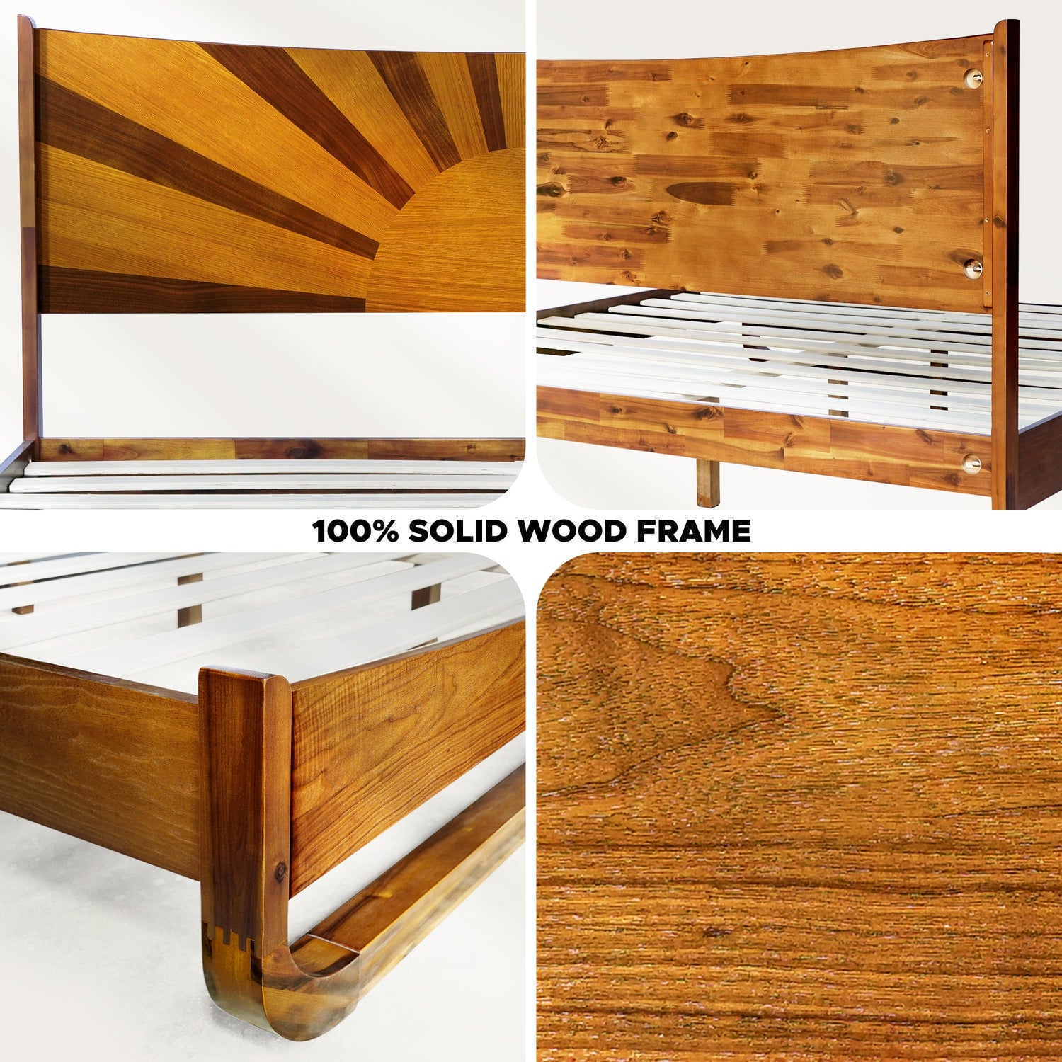 Sunset Acacia Platform Bed Frame With Headboard - Caramel, Walnut