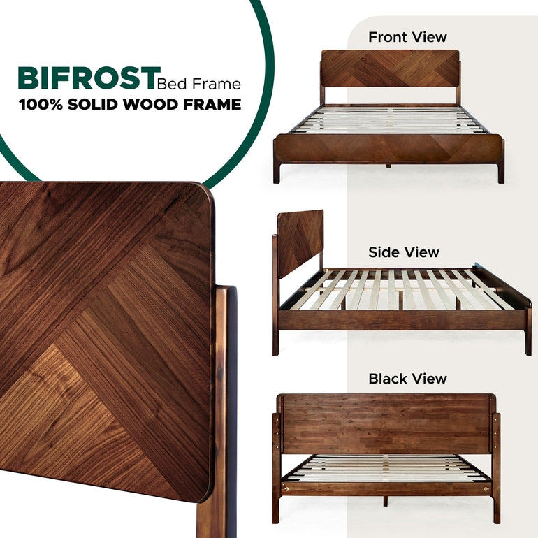 Bifrost Platform Bed Frame With Headboard in Caramel or Walnut Finish