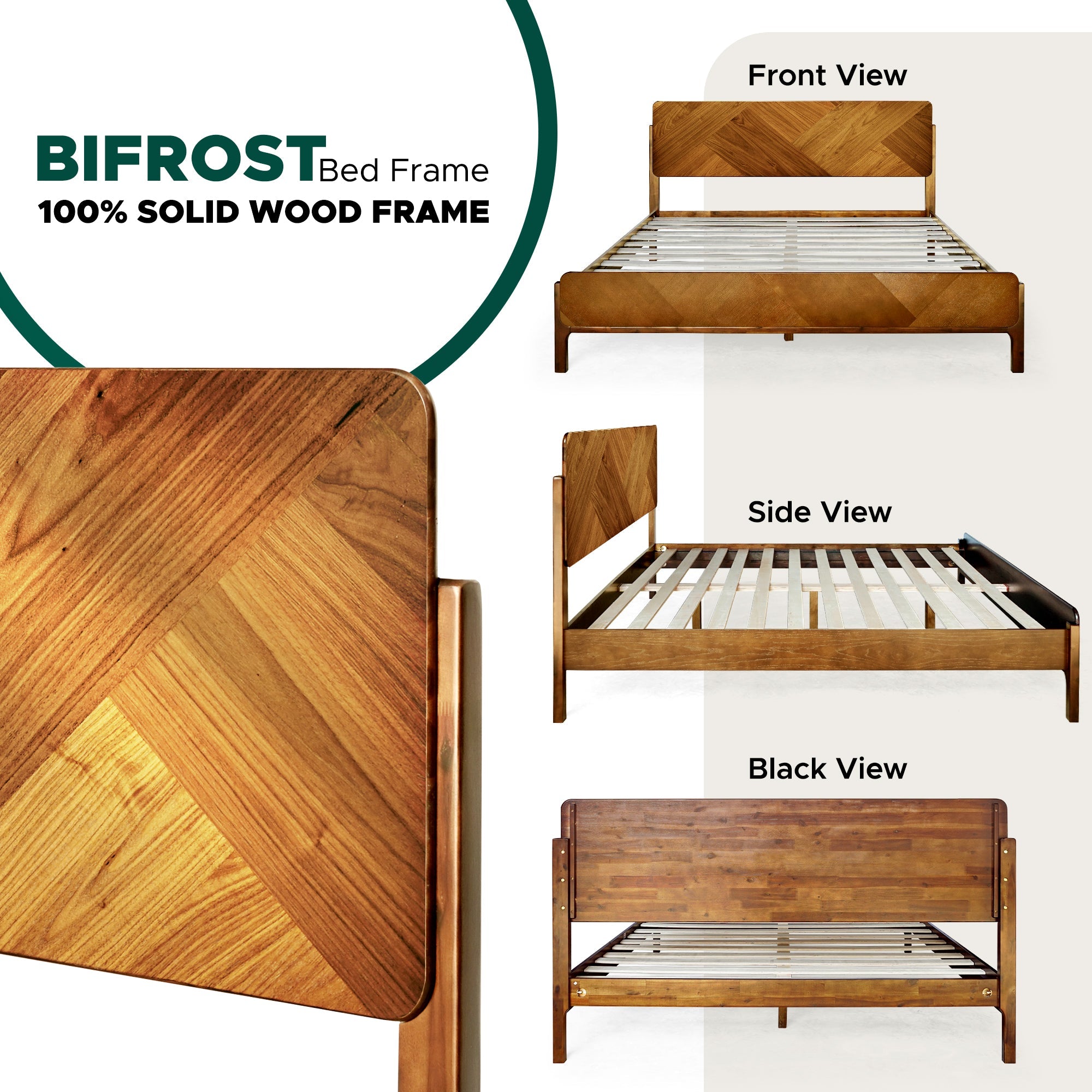 Bifrost Solid Wood Bed Frame in Walnut or Caramel