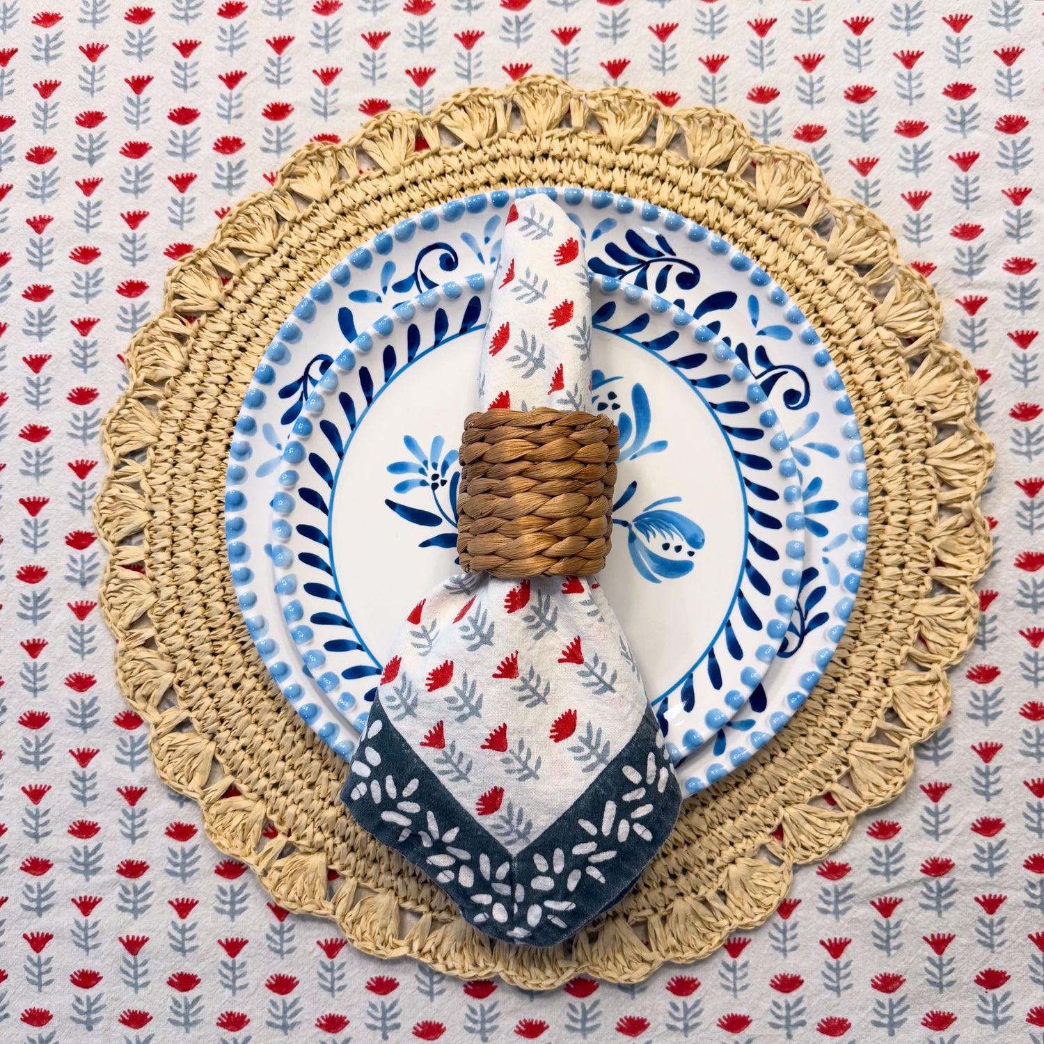 Claire Blockprint Dinner Napkin in Poppy - Set of 4