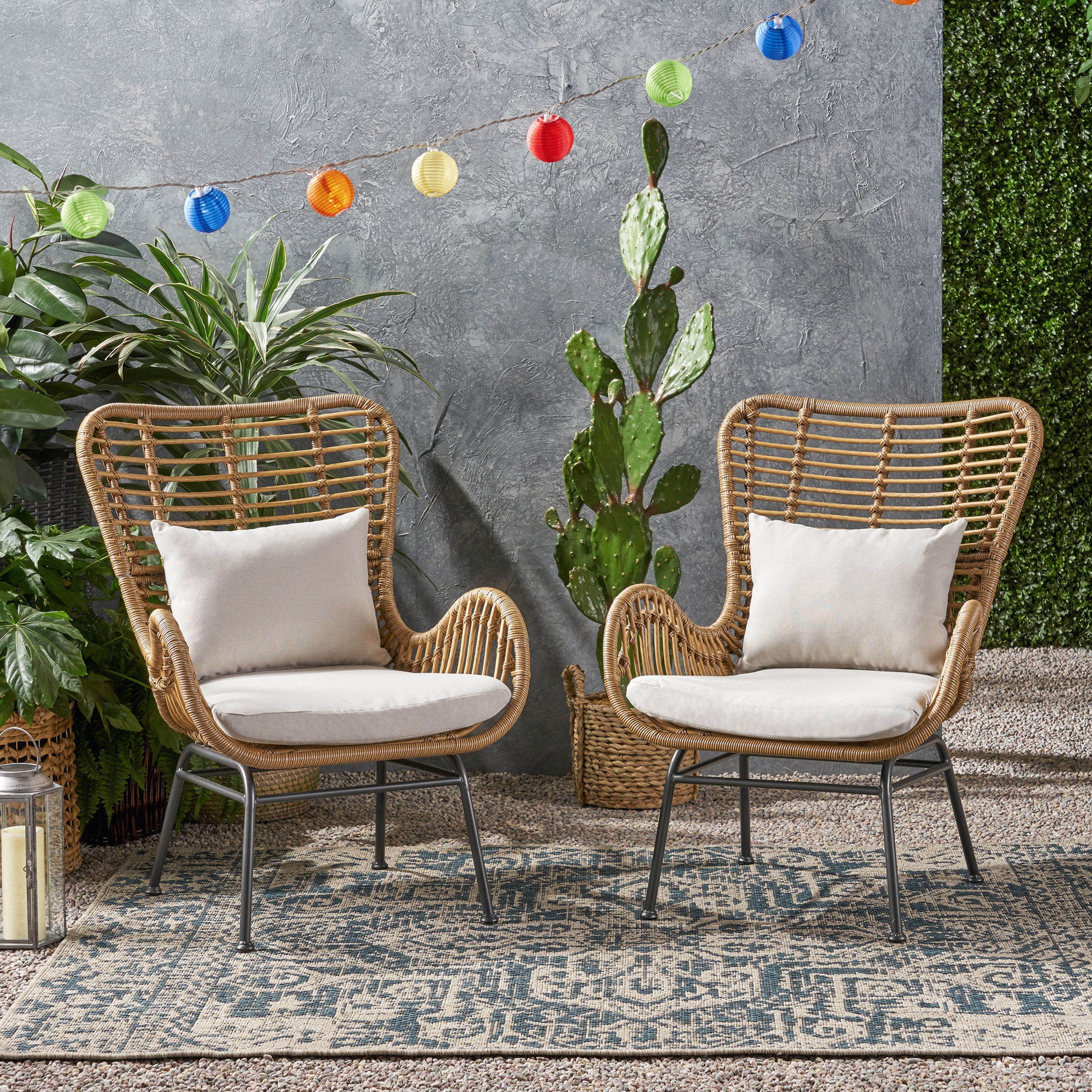Outdoor Rattan Accent Chairs - set of 2