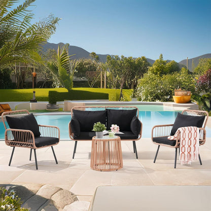 Stylish Four Piece Outdoor Wicker Patio Furniture Set in Black